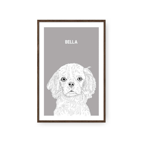Crown and Paw - Framed Poster Illustrated Pet Portrait - One Pet 8" x 10" / Walnut / Grey