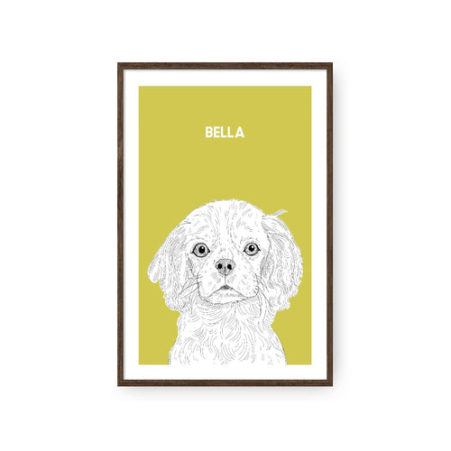 Crown and Paw - Framed Poster Illustrated Pet Portrait - One Pet 8" x 10" / Walnut / Mustard