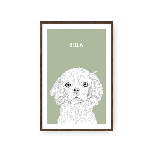 Crown and Paw - Framed Poster Illustrated Pet Portrait - One Pet 8" x 10" / Walnut / Sage