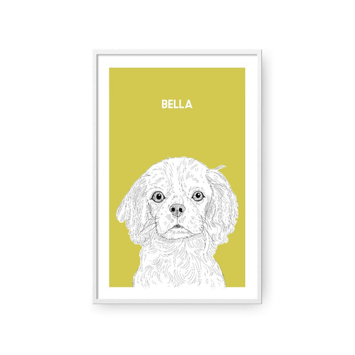 Crown and Paw - Framed Poster Illustrated Pet Portrait - One Pet 8" x 10" / White / Mustard