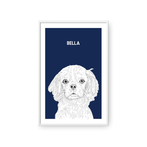 Crown and Paw - Framed Poster Illustrated Pet Portrait - One Pet 8" x 10" / White / Navy