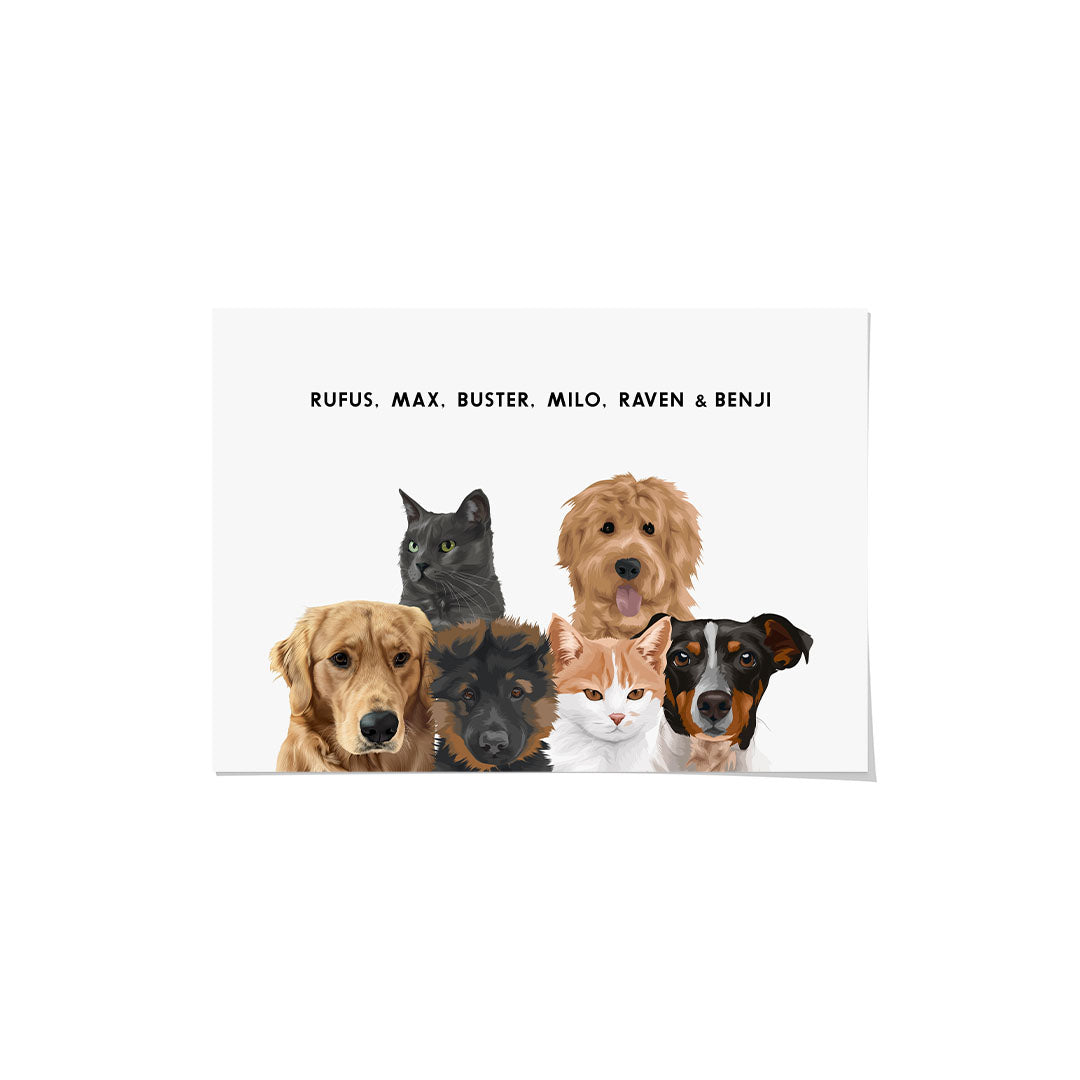 Modern Pet Portrait - Six Pets, Framed Poster
