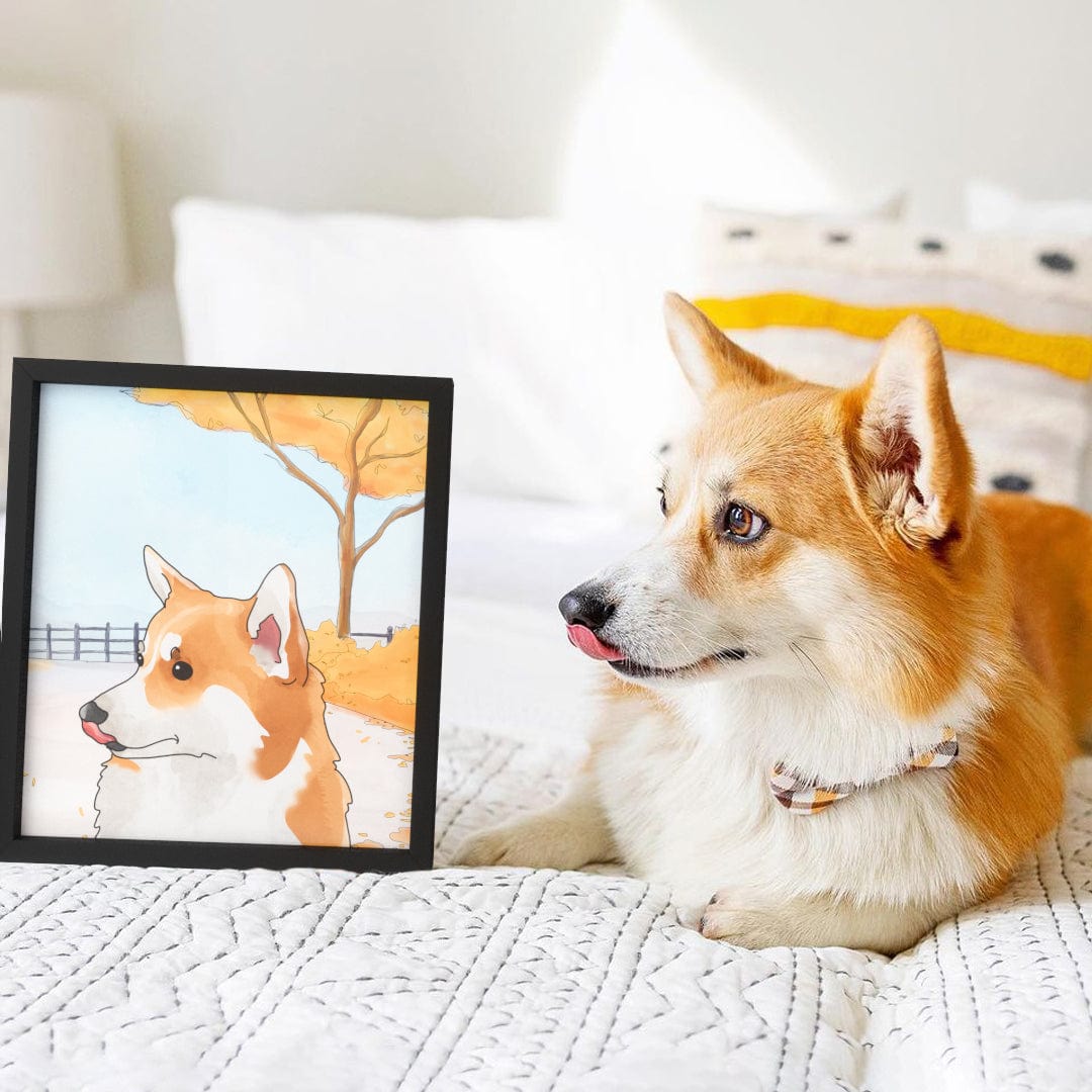 Crown and Paw - Framed Poster Watercolor Pet Portrait - One Pet, Framed Poster