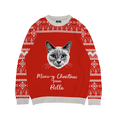 Fair Isle Pattern Cat Face Sweater - Custom Christmas Knitwear