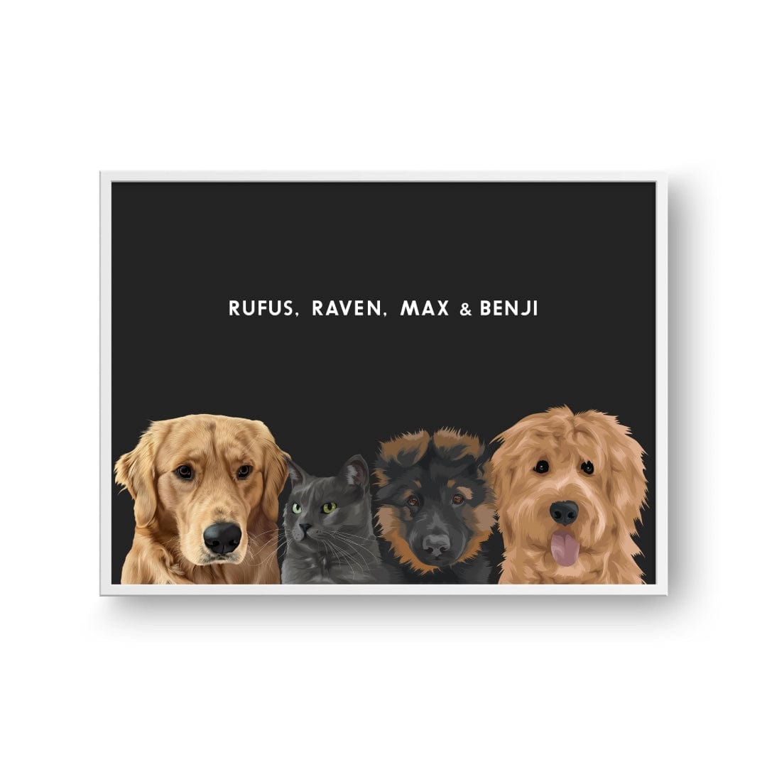 Crown and Paw - Framed Poster Modern Pet Portrait - Four Pets