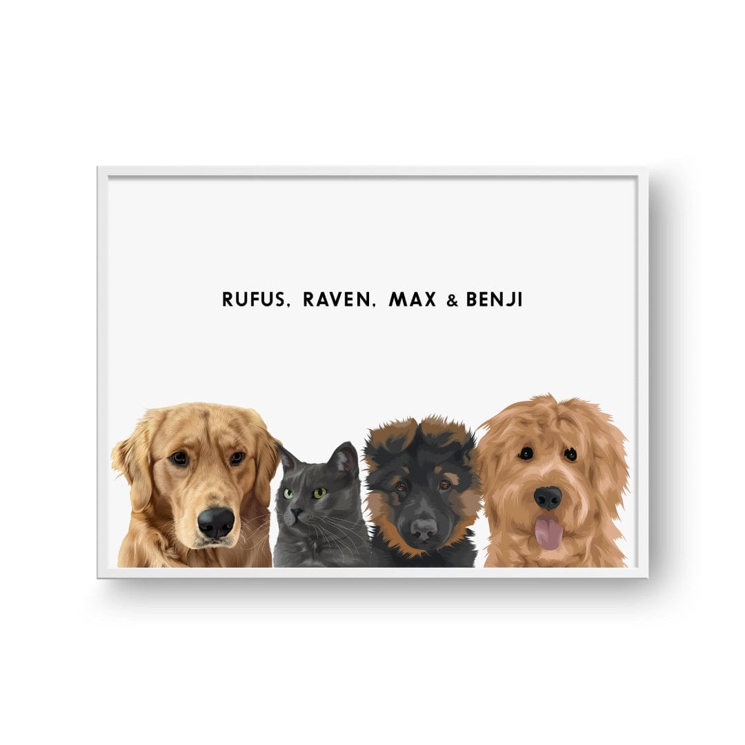 Crown and Paw - Framed Poster Modern Pet Portrait - Four Pets