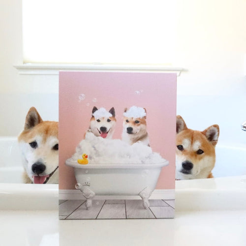 Crown and Paw - Canvas Bath Tub Pet Portrait (Two Pets) - Custom Pet Art