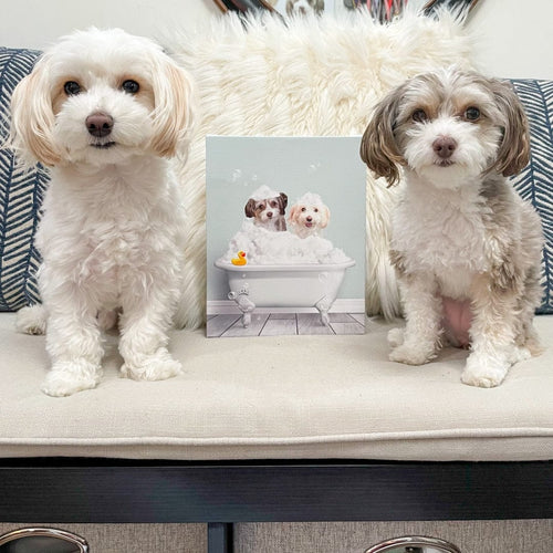 Crown and Paw - Canvas Bath Tub Pet Portrait (Two Pets) - Custom Pet Art
