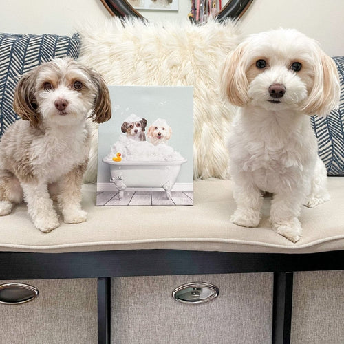 Crown and Paw - Canvas Bath Tub Pet Portrait (Two Pets) - Custom Pet Art