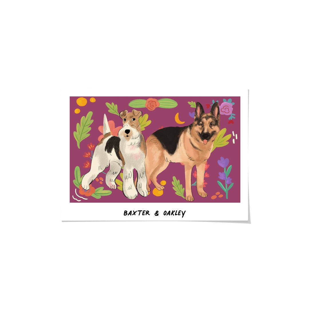 Premium Watercolor Pet Portrait - Two Pets, Framed Poster
