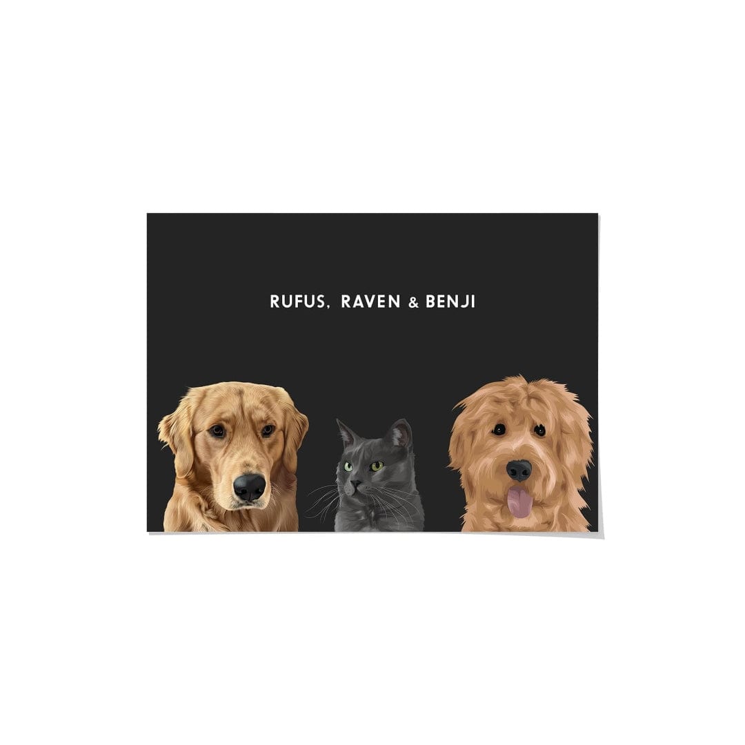 Crown and Paw - Framed Poster Modern Pet Portrait - Three Pets