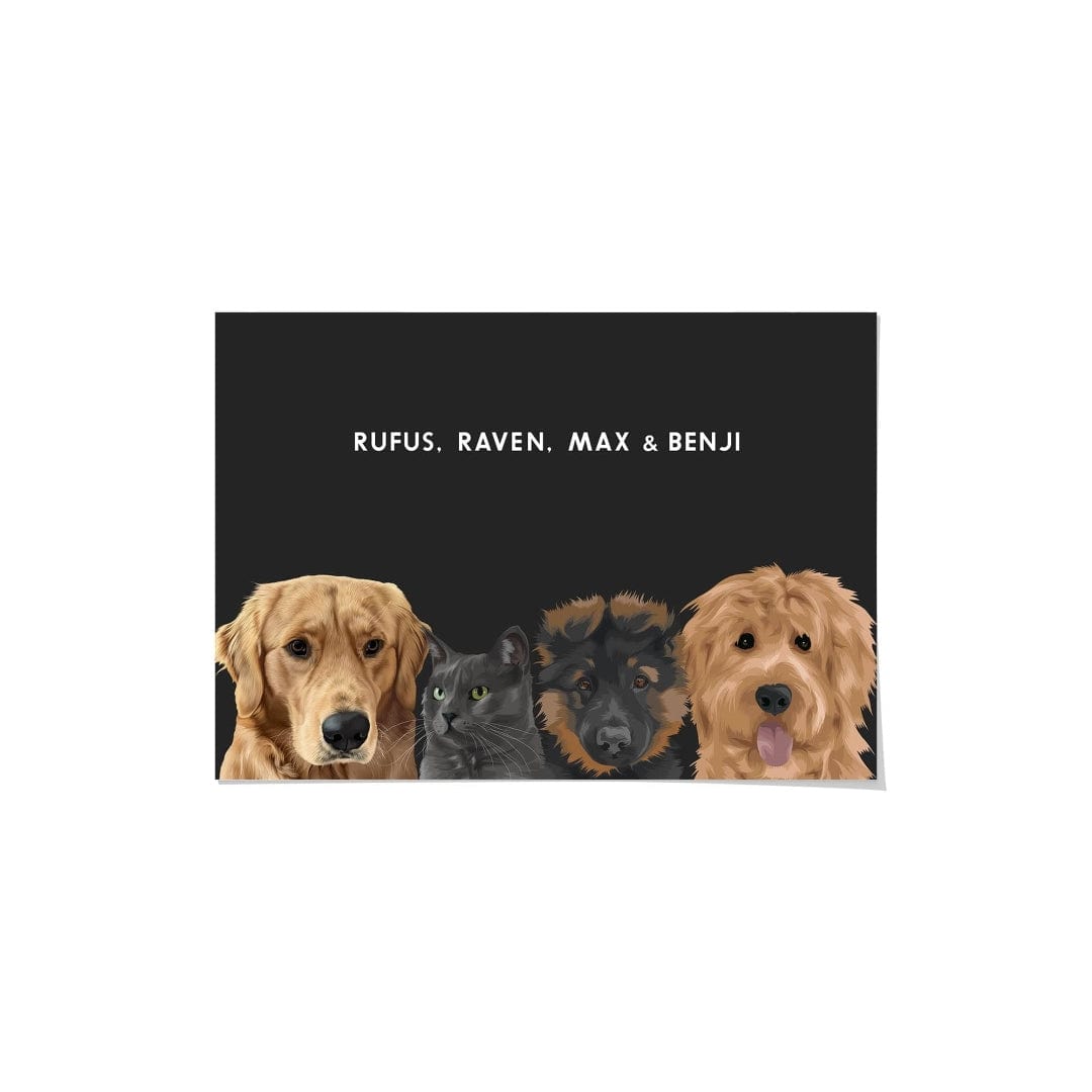 Crown and Paw - Framed Poster Modern Pet Portrait - Four Pets