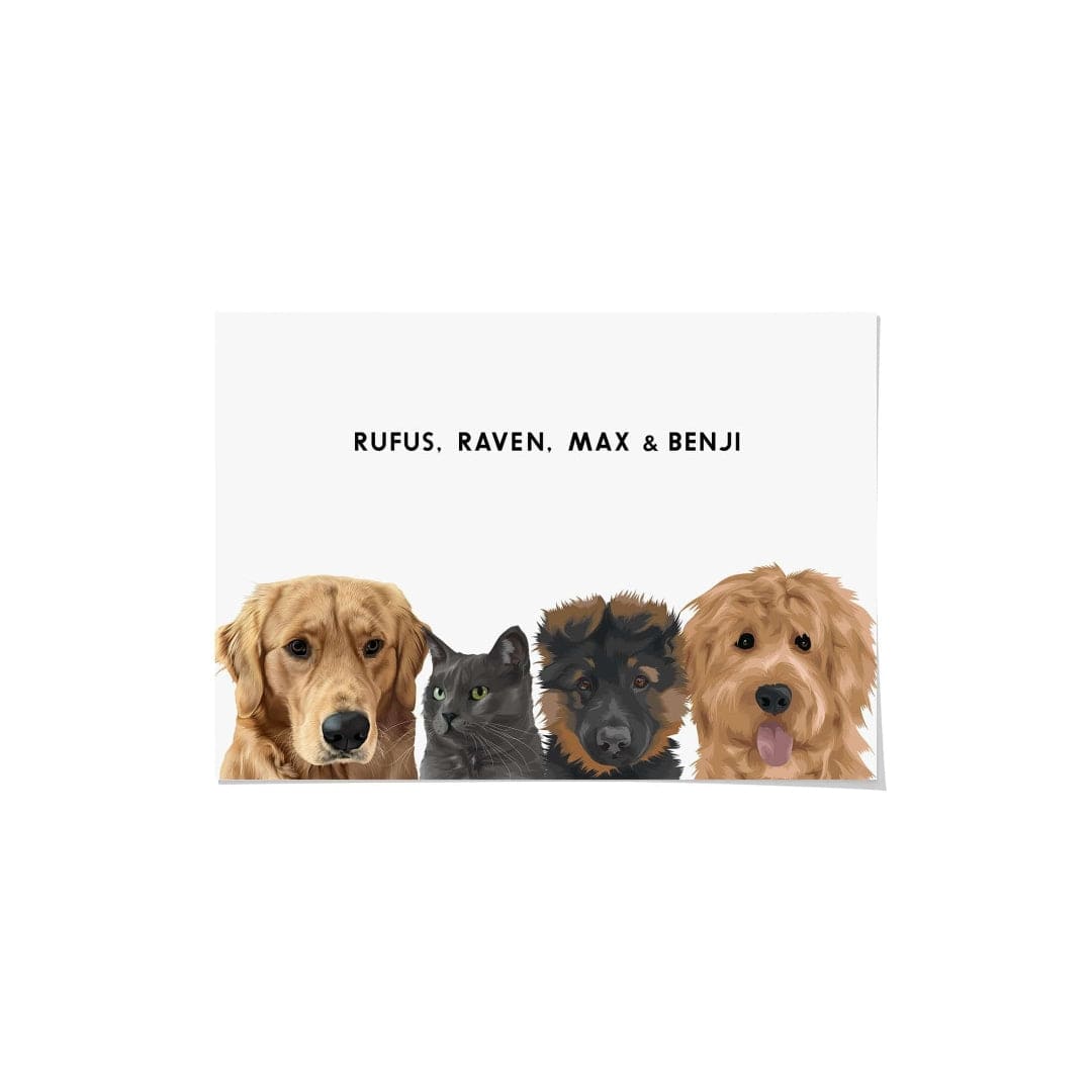 Crown and Paw - Framed Poster Modern Pet Portrait - Four Pets