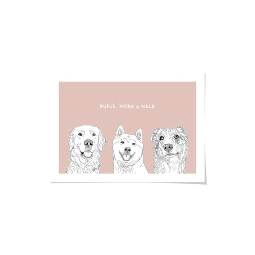 Crown and Paw - Framed Poster Illustrated Pet Portrait - Three Pets