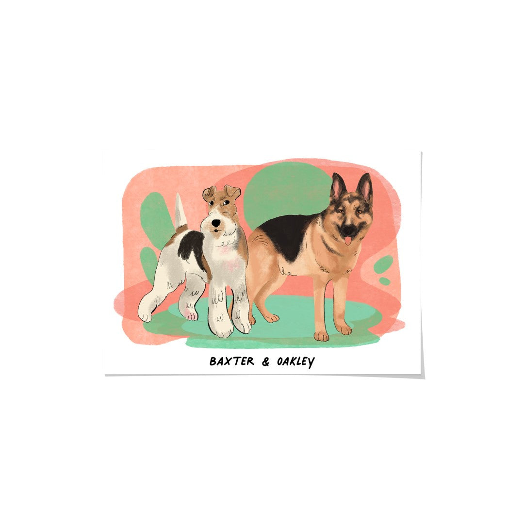 Premium Watercolor Pet Portrait - Two Pets, Framed Poster