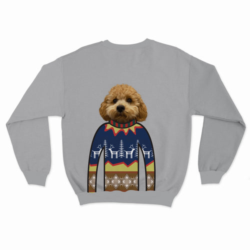 Crown and Paw - Custom Clothing Custom Pet Face Christmas Sweatshirt Sports Grey / Blue / S