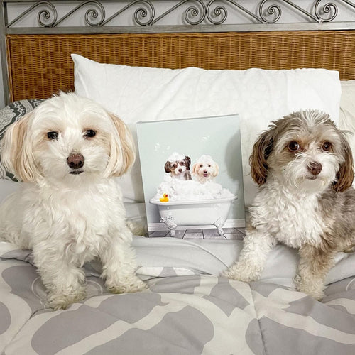 Crown and Paw - Canvas Bath Tub Pet Portrait (Two Pets) - Custom Pet Art