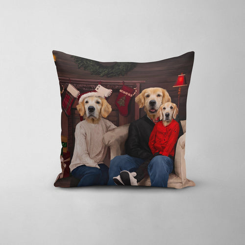 Crown and Paw - Throw Pillow The Family Christmas (Three Pets) - Custom Throw Pillow 14" x 14" / Family B