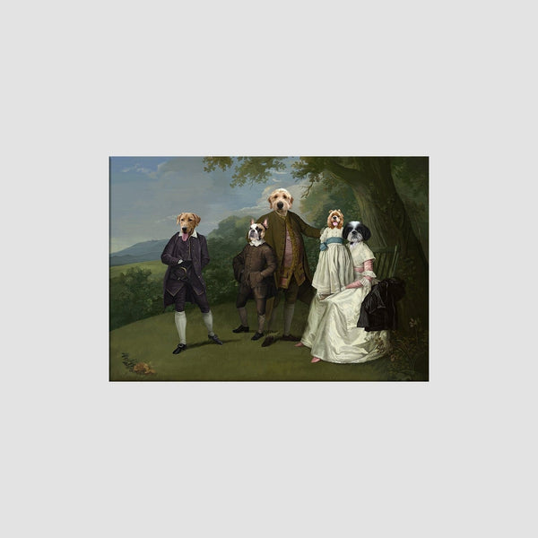 The Family Picnic (Five Pets) - Custom Pet Canvas