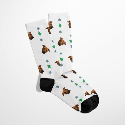 Crown and Paw - Custom Clothing Custom Christmas Pet Face Socks White / Christmas Tree / S-M