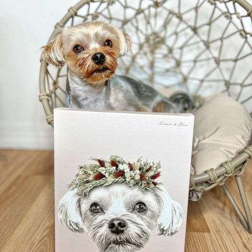 Crown and Paw - Canvas Foliage Pet Portrait - Custom Canvas