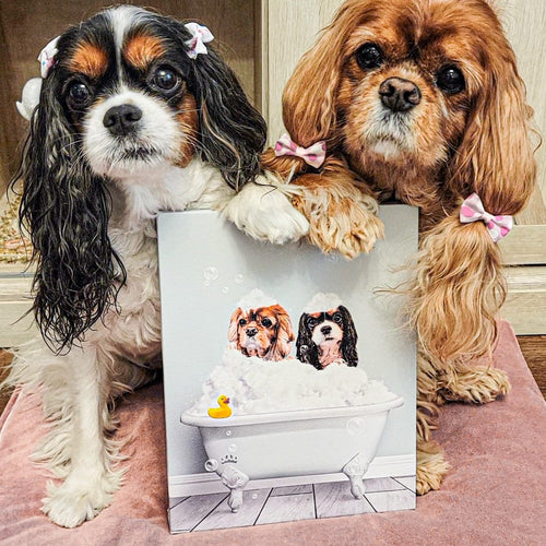 Crown and Paw - Canvas Bath Tub Pet Portrait (Two Pets) - Custom Pet Art