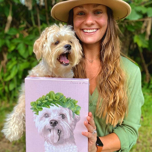 Crown and Paw - Canvas Roman Crown Pet Portrait - Custom Canvas