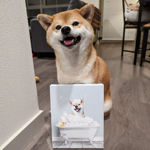 Crown and Paw - Canvas Bath Tub Pet Portrait (One Pet) - Custom Pet Art