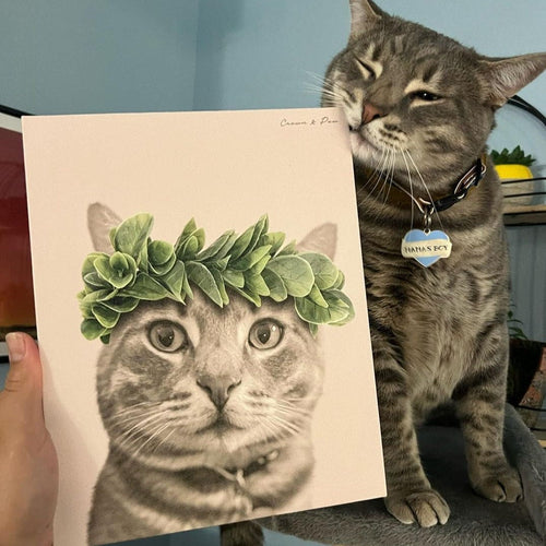 Crown and Paw - Canvas Roman Crown Pet Portrait - Custom Canvas