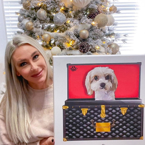 Crown and Paw - Black and Gold Luxury Trunk Pet Portrait