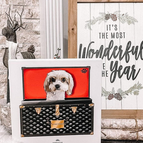 Crown and Paw - Black and Gold Luxury Trunk Pet Portrait