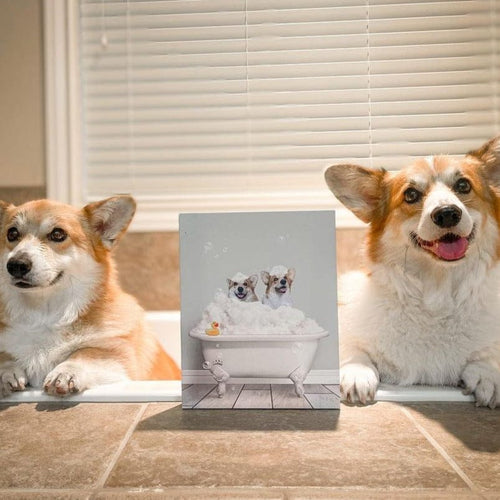Crown and Paw - Canvas Bath Tub Pet Portrait (Two Pets) - Custom Pet Art