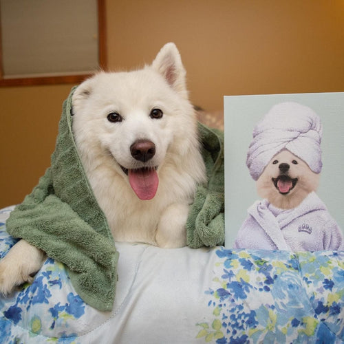 Crown and Paw - Canvas Spa Day Pet Portrait - Custom Pet Art