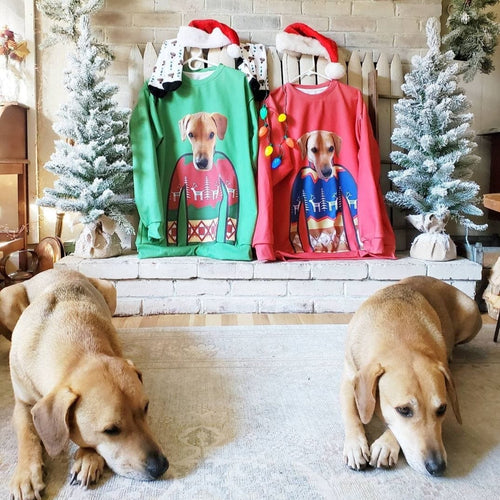 Crown and Paw - Custom Clothing Pet Face Christmas Sweatshirt Christmas Red / Blue / S