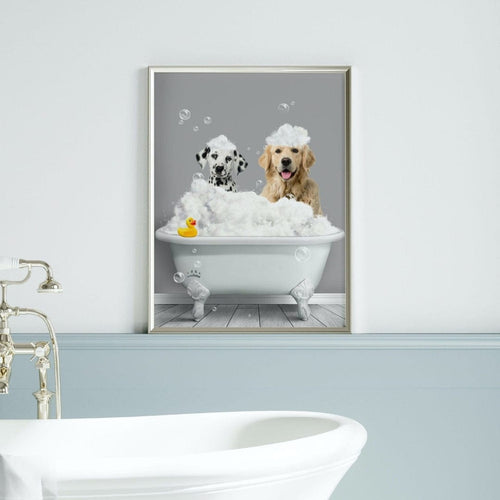Crown and Paw - Canvas Bath Tub Pet Portrait (Two Pets) - Custom Pet Art
