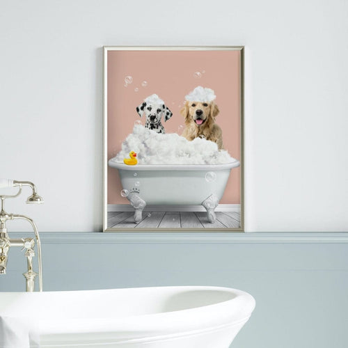 Crown and Paw - Canvas Bath Tub Pet Portrait (Two Pets) - Custom Pet Art