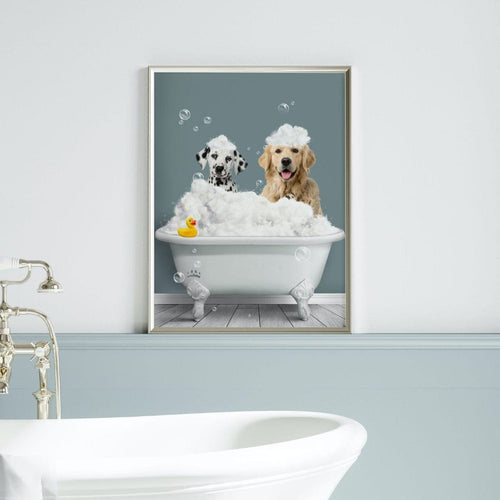 Crown and Paw - Canvas Bath Tub Pet Portrait (Two Pets) - Custom Pet Art