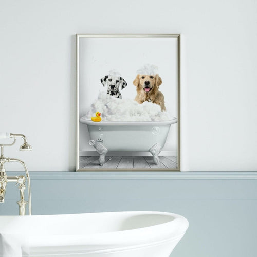 Crown and Paw - Canvas Bath Tub Pet Portrait (Two Pets) - Custom Pet Art
