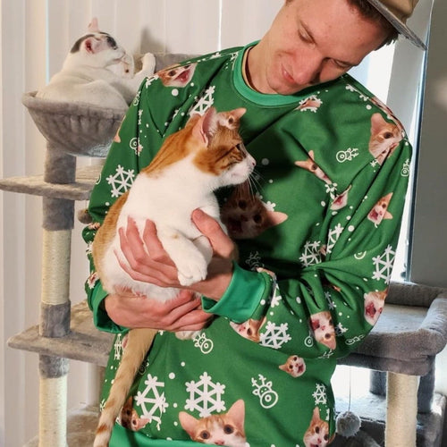 Crown and Paw - Custom Clothing Pet Face Pattern Christmas Sweatshirt Festive Green / S