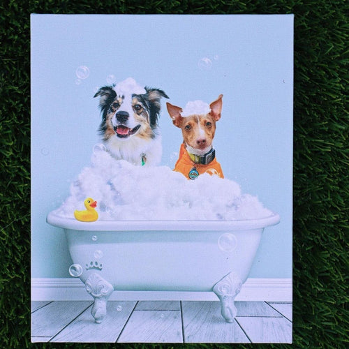Crown and Paw - Canvas Bath Tub Pet Portrait (Two Pets) - Custom Pet Art
