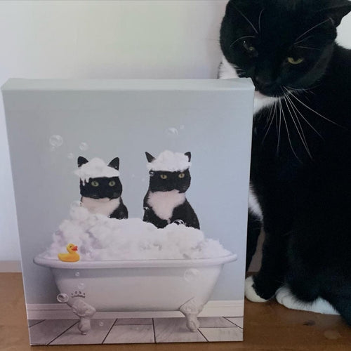 Crown and Paw - Canvas Bath Tub Pet Portrait (Two Pets) - Custom Pet Art