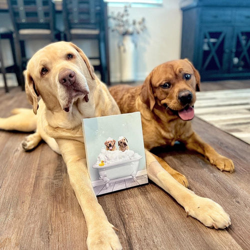 Crown and Paw - Canvas Bath Tub Pet Portrait (Two Pets) - Custom Pet Art