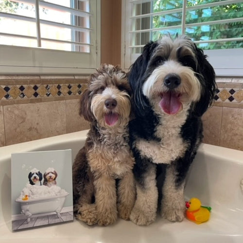 Crown and Paw - Canvas Bath Tub Pet Portrait (Two Pets) - Custom Pet Art