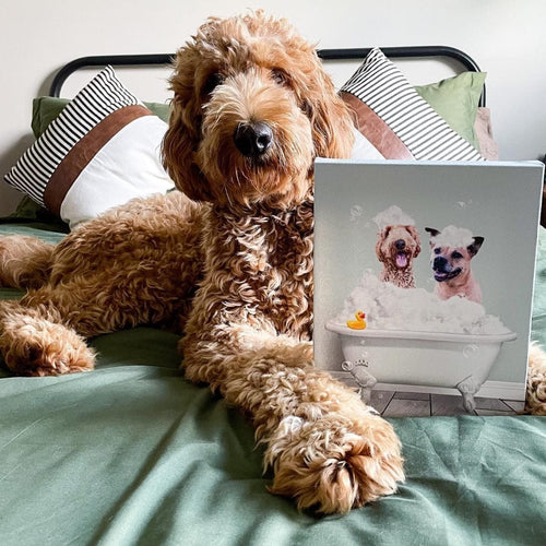 Crown and Paw - Canvas Bath Tub Pet Portrait (Two Pets) - Custom Pet Art