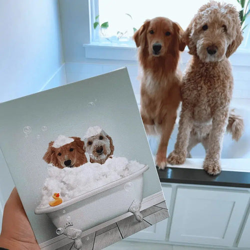 Crown and Paw - Canvas Bath Tub Pet Portrait (Two Pets) - Custom Pet Art