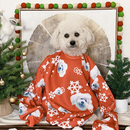 Crown and Paw - Custom Clothing Pet Face Pattern Christmas Sweatshirt