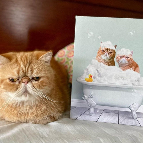 Crown and Paw - Canvas Bath Tub Pet Portrait (Two Pets) - Custom Pet Art