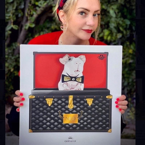 Crown and Paw - Black and Gold Luxury Trunk Pet Portrait