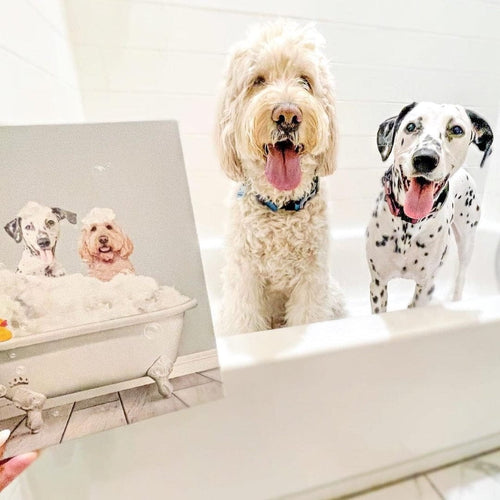 Crown and Paw - Canvas Bath Tub Pet Portrait (Two Pets) - Custom Pet Art