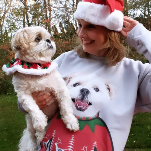 Crown and Paw - Custom Clothing Pet Face Christmas Sweatshirt Sports Grey / Red / S